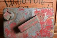 SHELL: An early two imperial gallon debossed Shell running board tin stencil painted to front 'Single Shell Motor Oil S.A.E 30' - 5
