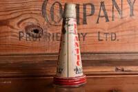 ATLANTIC: An early "Atlantic Union Oil Company" embossed one pint oil bottle, with original "Atlantic Heavy SAE 40" tin pourer and dust cover, with rivet air hole - 6