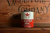 CALTEX: A one quart "Caltex RPM SAE 20-20W" oil tin