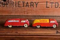 SHELL/MOBILE: Two circa 1940s small tin plate oil tankers by ACM of Italy, each 10cm long