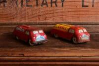 SHELL/MOBILE: Two circa 1940s small tin plate oil tankers by ACM of Italy, each 10cm long - 2