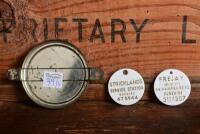 CALTEX: Three Caltex items including a metal drum seal, two plastic key ring medallions with the service station details of Strickland's and Frejay (Sunshine) on reverse - 2