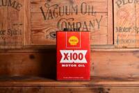SHELL: A circa 1970s one gallon 'X-100 30/40' motor oil tin with embossed lid - 3