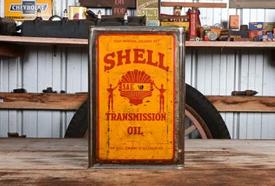 SHELL: A rare Australian circa 1930s "Transmission Oil SAE 40" four imperial gallon drum featuring the "Stick Man", no lid