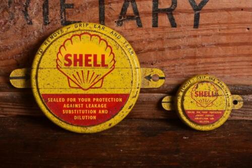 SHELL: Two 1950s Shell metal drum seals