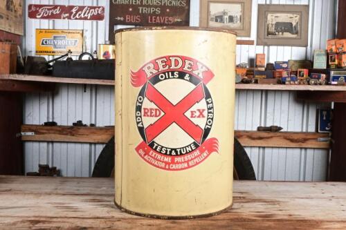 REDEX: A large circa 1950s "Redex" oil drum, 51.5cm high, 36cm diameter