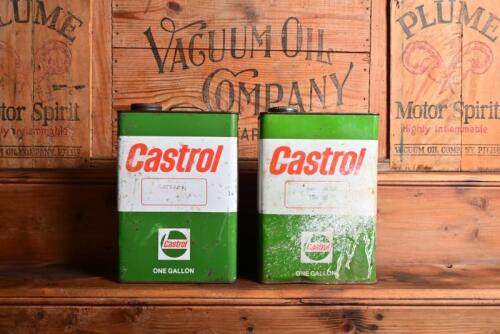 CASTROL/CITROEN: Two circa 1970s/1980s one gallon tins, one stamped "Citroen synthetic hydraulic fluid"