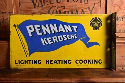 SHELL/PENNANT: An early rare Australian double sided post mount 'Pennant Kerosene, Lighting Heating Cooking, stamped "A. SIMPSON & SONS Ltd ADELAIDE" & "PROPERTY OF THE BRITISH IMPERIAL CO LTD" 30cm high, 57cm wide
