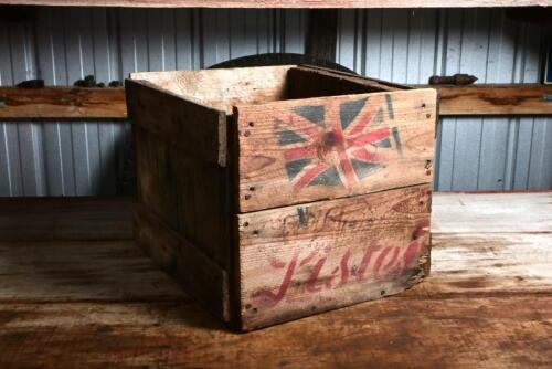 LISTER: An early "Lister" wooden oil crate, 27cm high, 31cm wide, 37cm deep