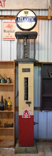 BOWSER:: A large circa 1930s gravity feed 6 gallon petrol bowser