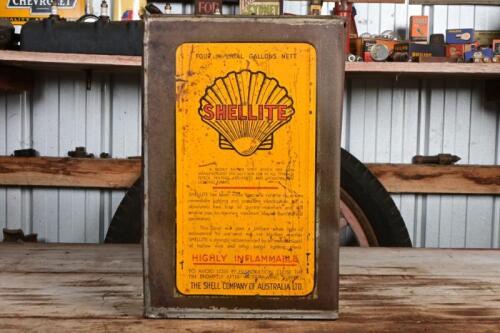 SHELL: An Australian circa 1930s "Shellite" four imperial gallon tin, with one side cut out