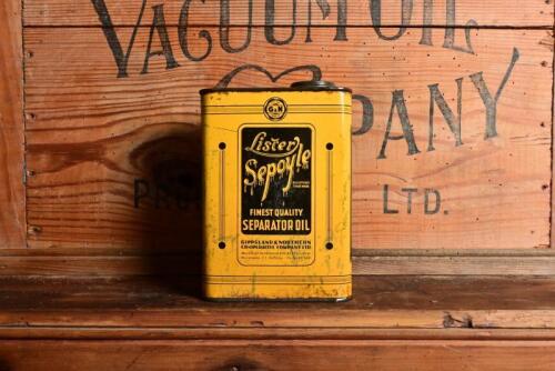 LISTER: An early "Lister Sepoyle Finest Separator Oil" square quarter gallon oil tin, no lid