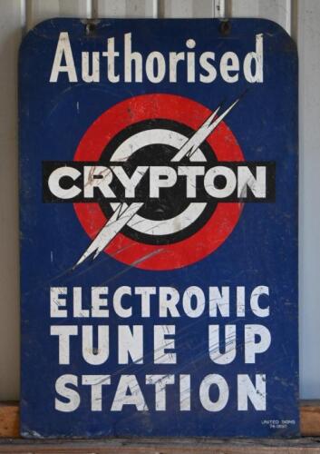 CRYTON: A vintage double sided "Cryton Authorised Electronic Tune Up Station" tin sign, by United&nbsp;Signs '74-9693' 91 x 61cm'