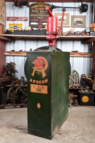 AP PENN: A highboy hand pump in original 1950/60s A.P. Penn livery, with debossed Simac branding to pump, 129cm high approx