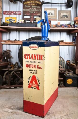 ATLANTIC: A highboy oil pump in original 1950/60s Atlantic livery, with embossed Malco branding to pump, 83cm high approx