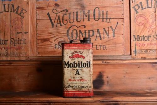 VACUUM OIL CO: A circa 1930s "Gargoyle Mobiloil A" one imperial gallon tin with embossed Gargoyle top and lid