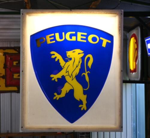 PEUGEOT: A late 1950s double-sided hanging illuminated acrylic sign, 91 x 77cm