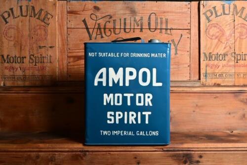 AMPOL: An&nbsp;early deboseed two imperial gallon "Ampol Motor Spirit" repainted running board tin