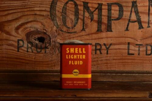 SHELL: A 1950s "Shell Lighter Fluid" 4 fluid ounce tin