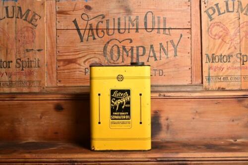 LISTER: An early Australian "Lister Sepoyle Finest Quality Separator Oil" square one gallon oil tin