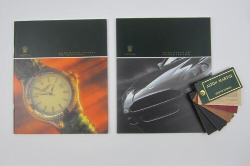 DB7: A group of Aston Martin DB7 sales brochures and leather swatch.