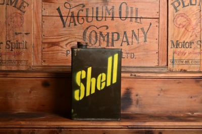 SHELL: An early one gallon tin with fluted neck and cork stopper with later stencilled 'Shell' lettering