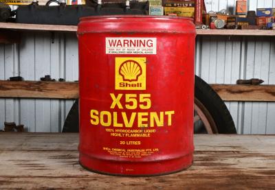 SHELL: A circa 1970s 20 litre Shell X55 Solvent drum, with embossed lid possibly earlier