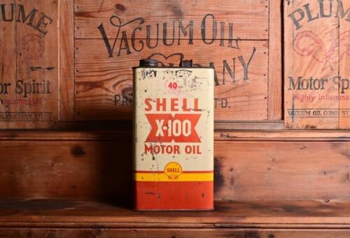 SHELL: A 1950s "Shell X-100 40" one gallon tin