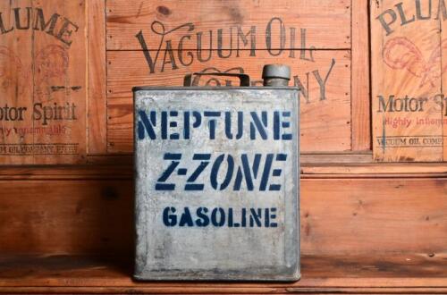 NEPTUNE: A two gallon 'Neptune Z-Zone Gasoline' galvanised tin with later stencilling&nbsp;