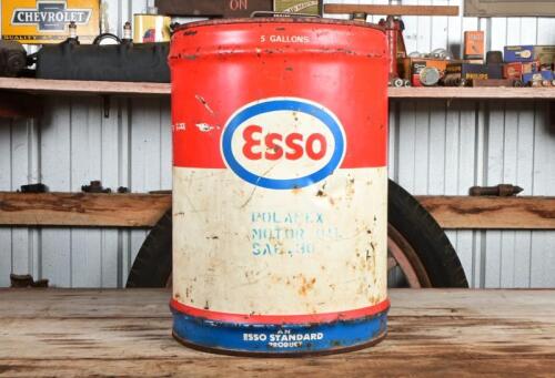 ESSO: A circa 1960s "Polarex Motor Oil SAE 30" five gallon drum
