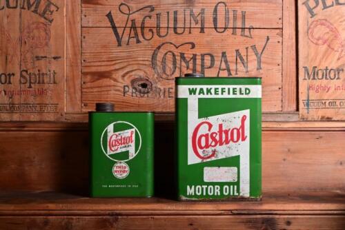 CASTROL: Two circa 1940/50s "Castrol Wakefield" tins, one one imperial gallon and one three pint