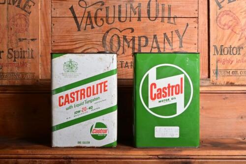 CASTROL: Two "Castrol Motor Oil" tins, one circa 1960s one imperial gallon tin and one 1970-90s and later one gallon