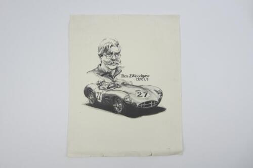 WOODGATE: A small poster drawing of American Aston Martin dealer Rex J.Woodgate.
