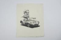 WOODGATE: A small poster drawing of American Aston Martin dealer Rex J.Woodgate.