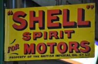 SHELL: An early Australian double sided post mounted "Shell Spirit for Motors" painted tin sign, printed lower right: Jas Robertson, Eml, Syd., some touch up to yellow ground and corner lettering, 33 x 57cm - 3