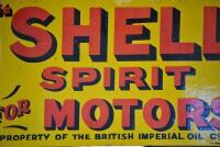SHELL: An early Australian double sided post mounted "Shell Spirit for Motors" painted tin sign, printed lower right: Jas Robertson, Eml, Syd., some touch up to yellow ground and corner lettering, 33 x 57cm - 5
