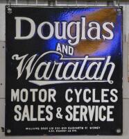 DOUGLAS AND WARATAH: A reproduction "Douglas & Waratah Motorcycles" enamelled sign, 45 x 41cm