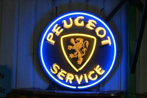 PEUGEOT: A modern neon "Peugeot Service" sign, 62cm diameter