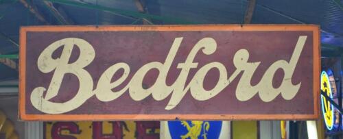 BEDFORD: A early English double sided hanging "Bedford" tin sign, with rolled edges, 58 x 178cm