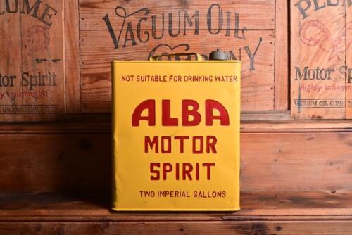ALBA: An embossed&nbsp;"Alba&nbsp;Motor Spirit" two imperial gallon running board tin, repainted