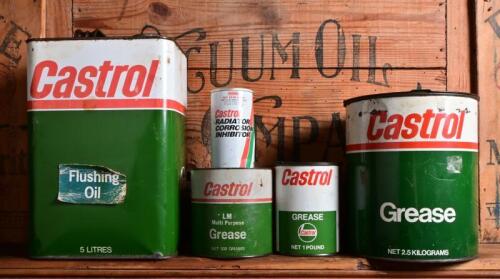 CASTROL: Five various late 20th century tins