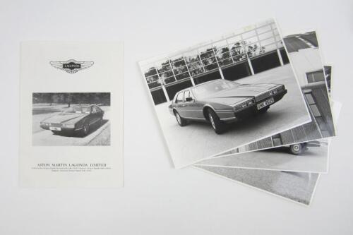 ASTON MARTIN LAGONDA: An Aston Martin Lagonda sales brochure and black and white photographs.
