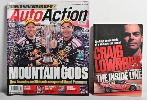 LOWNDES: Two publications related to Craig Lowndes. 'CRAIG LOWNDES - THE INSIDE LINE' by Mark Fogarty & 2015 issue of Auto Action signed by Craig Lowndes