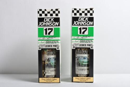 JOHNSON: Two bottles of South Australian Peter Liebich Cellars sealed port. Limited Release (No.2) bottles of 'DICK JOHNSON AUSTRALIAN TOURING CAR CHAMPION 1981, 1982, 1984, BATHURST WINNER 1981'