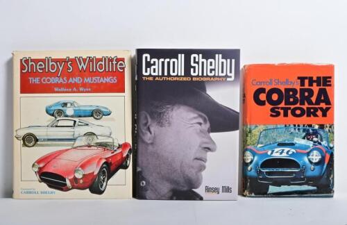 SHELBY: Three hardcover books detailing the career of Carroll Shelby. 1977 edition of 'Shelby's Wildlife: THE COBRAS AND MUSTANGS' by Wallace A. Wyss