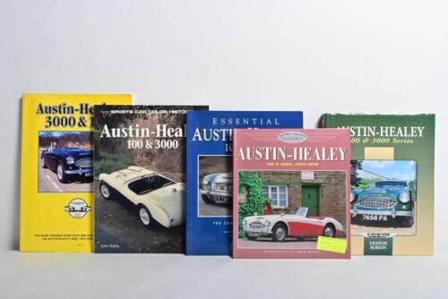 AUSTIN HEALEY: Five books detailing Austin-Healey 100 and 3000 models. 'AUSTIN-HEALEY 100 & 3000 Series' hardcover book by Graham Robson