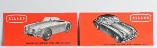 ALLARD: Two original 1950's ALLARD small format sales brochures for the '"Monte Carlo Saloon"' and 'K-3 TOURING THREE SEATER' models, both single sheet, black and white with model picture to front, sales narratives, specifications.