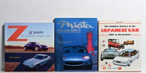 JAPANESE CARS: Three hardcover books detailing Japanese cars. '35 years OF NISSAN'S SPORTS CAR by Pete Evanow