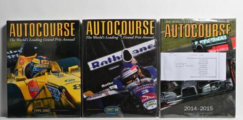 AUTOCOURSE: Three editions of 'AUTOCOURSE'. 2014-2015 edition (64th YEAR) front cover signed by Lewis Hamilton, with further Fernando Alonso, Jenson Button, Daniel Ricciardo, Sebastian Vettel signatures