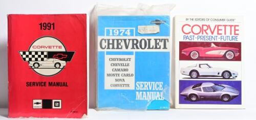 CHEVROLET: Three Chevrolet related publications. '1974 PASSENGER CAR SERVICE MANUAL' for CHEVROLET, CHEVELLE, CAMARO, MONTE CARLO, NOVA, CORVETTE models & 1991 CORVETTE SERVICE MANUAL